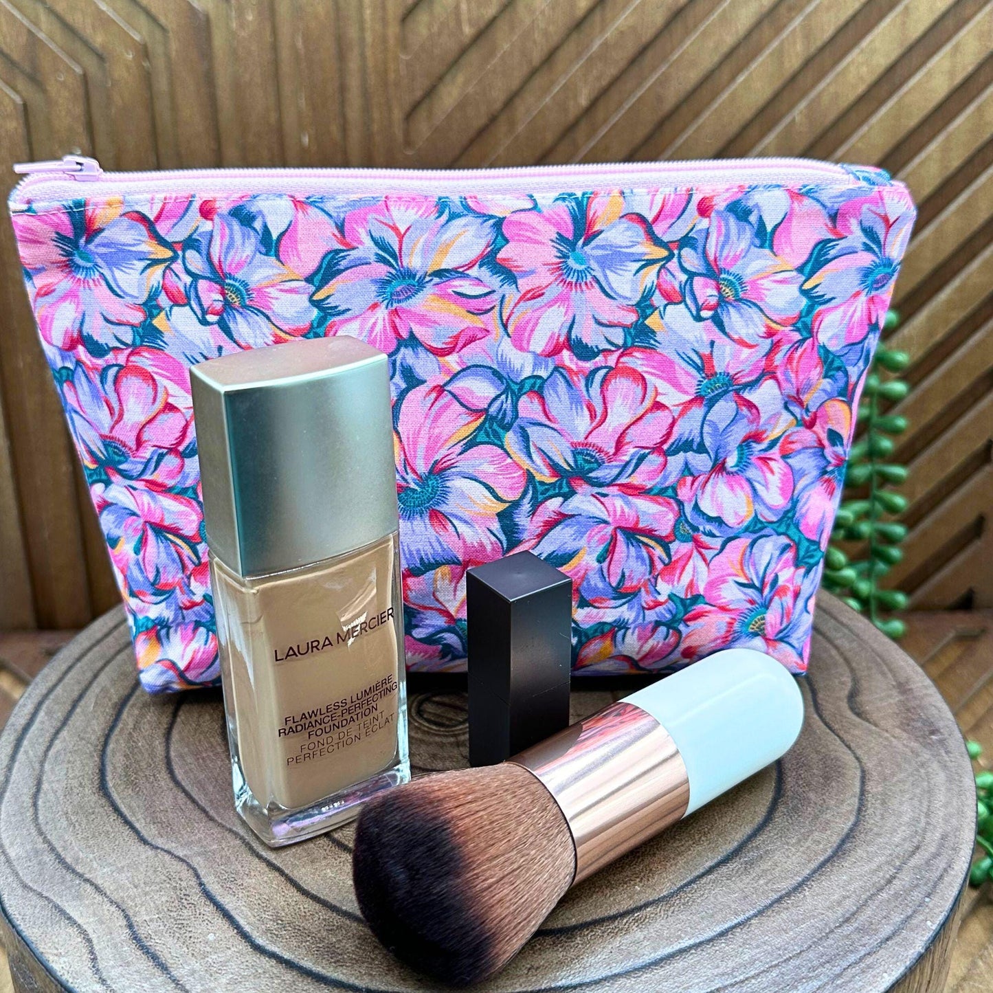 Chic Pink and Purple Floral Makeup Bag - Perfect for Cosmetics & More