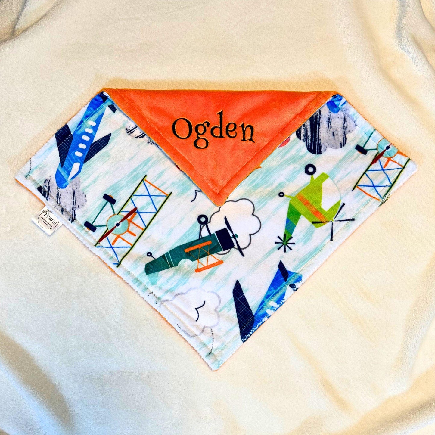 personalized airplane minky baby blanket