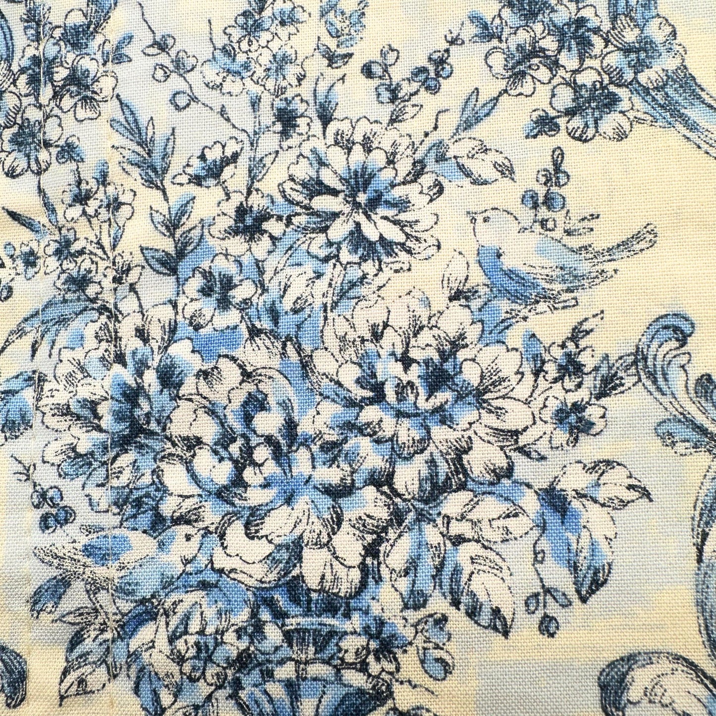 White Cotton Book Sleeve with Blue Florals and Birds - 10.75 x 9, Lightly Padded