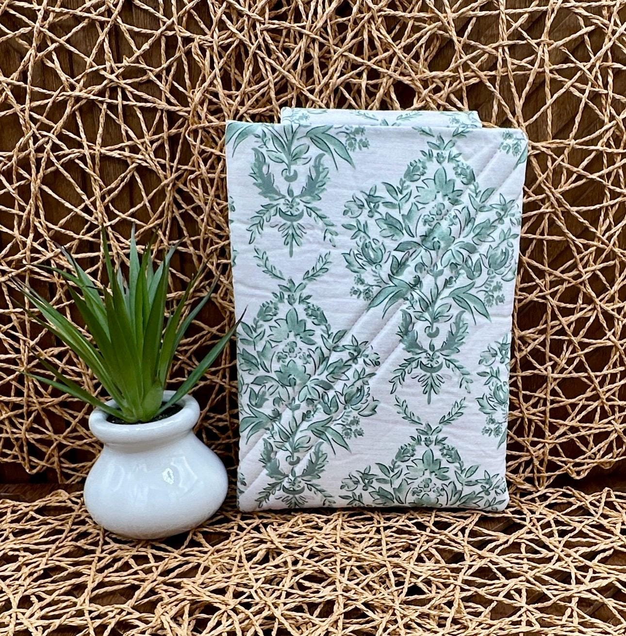 Kindle Paperwhite Sleeve - White with Vintage Green Floral Print, Feminine Foam Padded Device Cover, Add Snap and personalization!