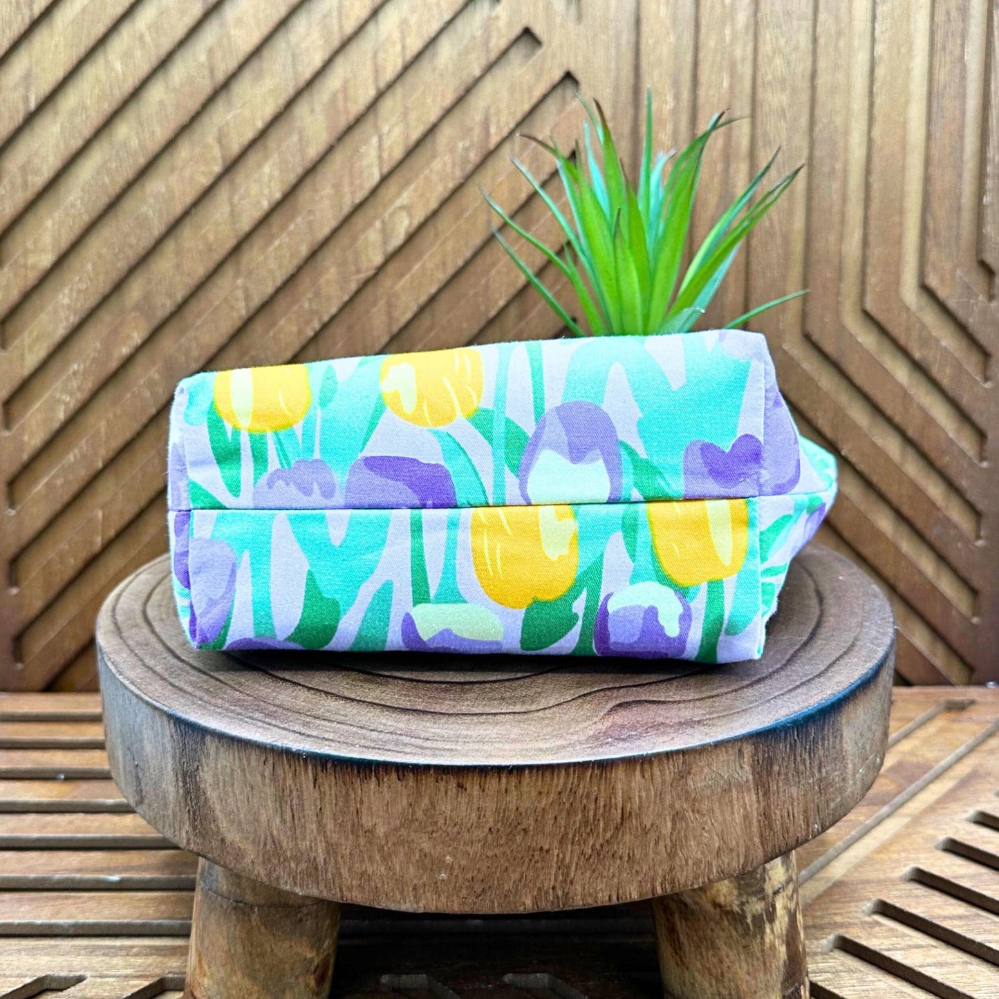 Chic Purple and Yellow Tulip Makeup Bag: Your Go-To Cosmetic and Travel Organizer