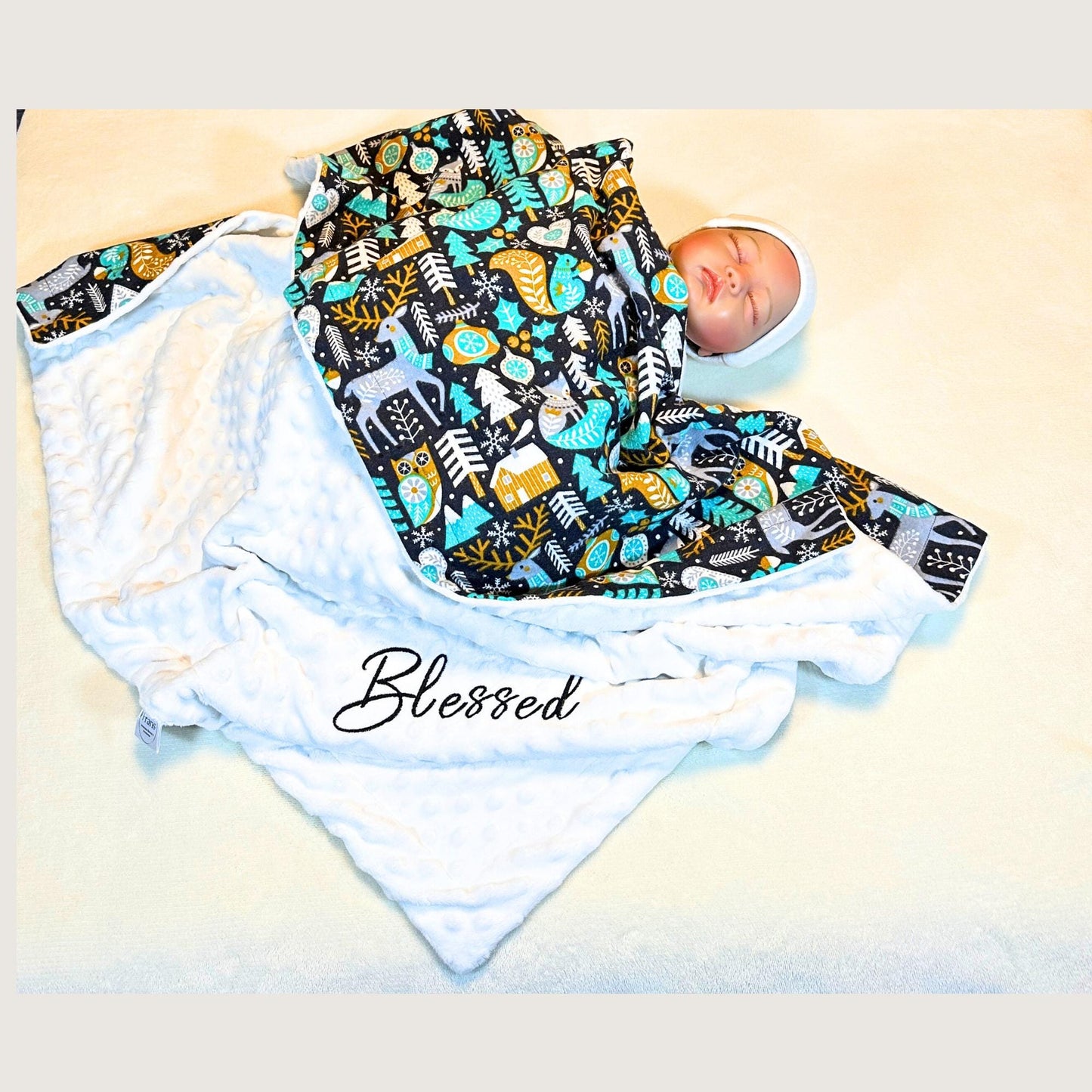 Whimsical Woodland Snuggle Set: Minky Baby Blanket & Matching Burp Cloth Soft Snuggle Wrap for Car Seats & Strollers