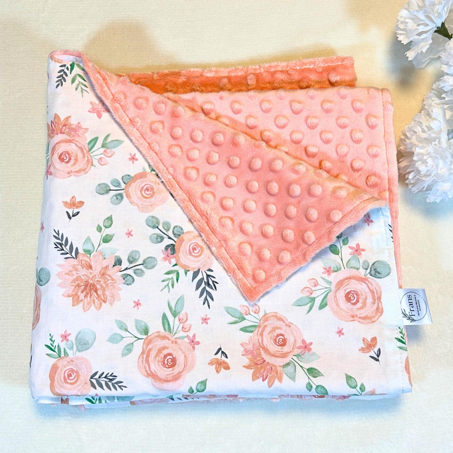 Adorable Blossom Peach Baby Blanket - Perfect for Tummy Time and On-the-Go Snuggles!