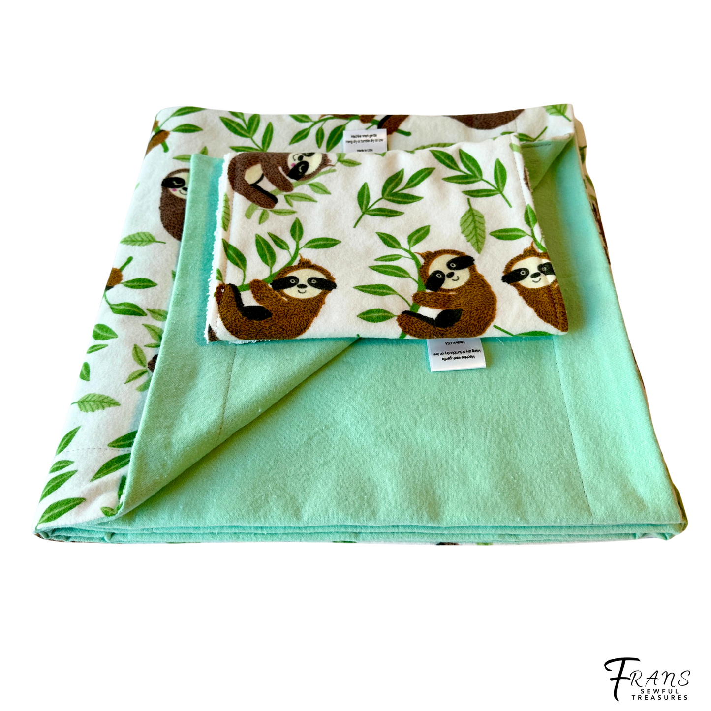 Sleepy Sloth Flannel Snuggles Baby Blanket, Sloth Hugs Baby Blanket Shower Gift, Warm Cotton Flannel Nursery Decor, Gender Neutral