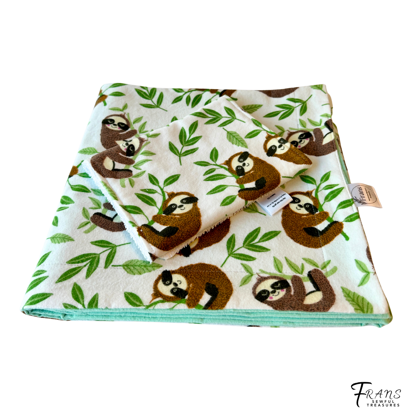 Sleepy Sloth Flannel Snuggles Baby Blanket, Sloth Hugs Baby Blanket Shower Gift, Warm Cotton Flannel Nursery Decor, Gender Neutral