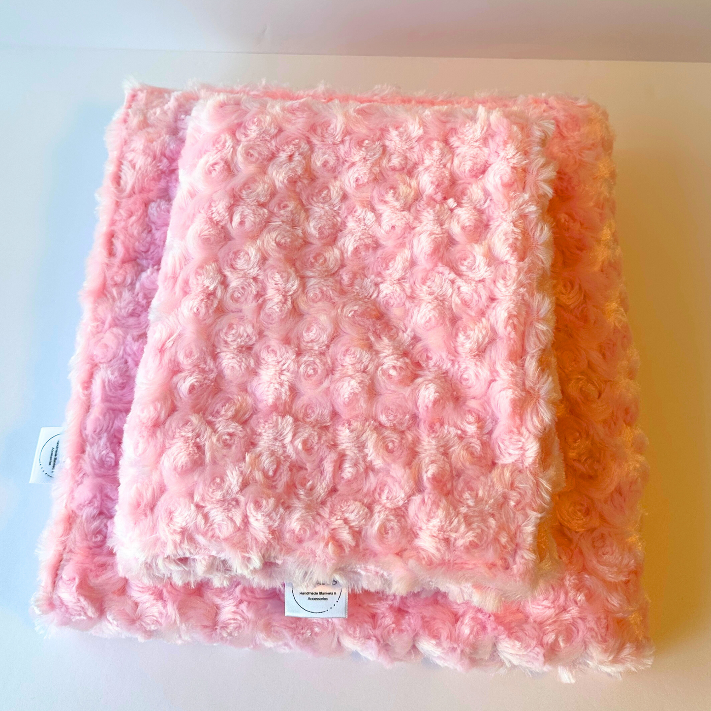 Pink Rosette Minky Baby Blanket & Lovey Set – Handmade Soft Plush Blanket 34x36 with Matching 19x16 Comfort Lovey