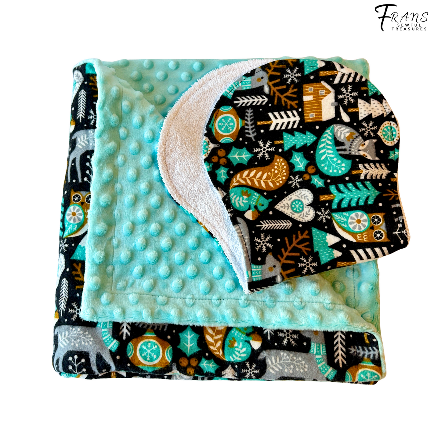 Winter Forest Animal Minky Blanket & Burp Cloth Duo – Snuggly Baby Gift Set