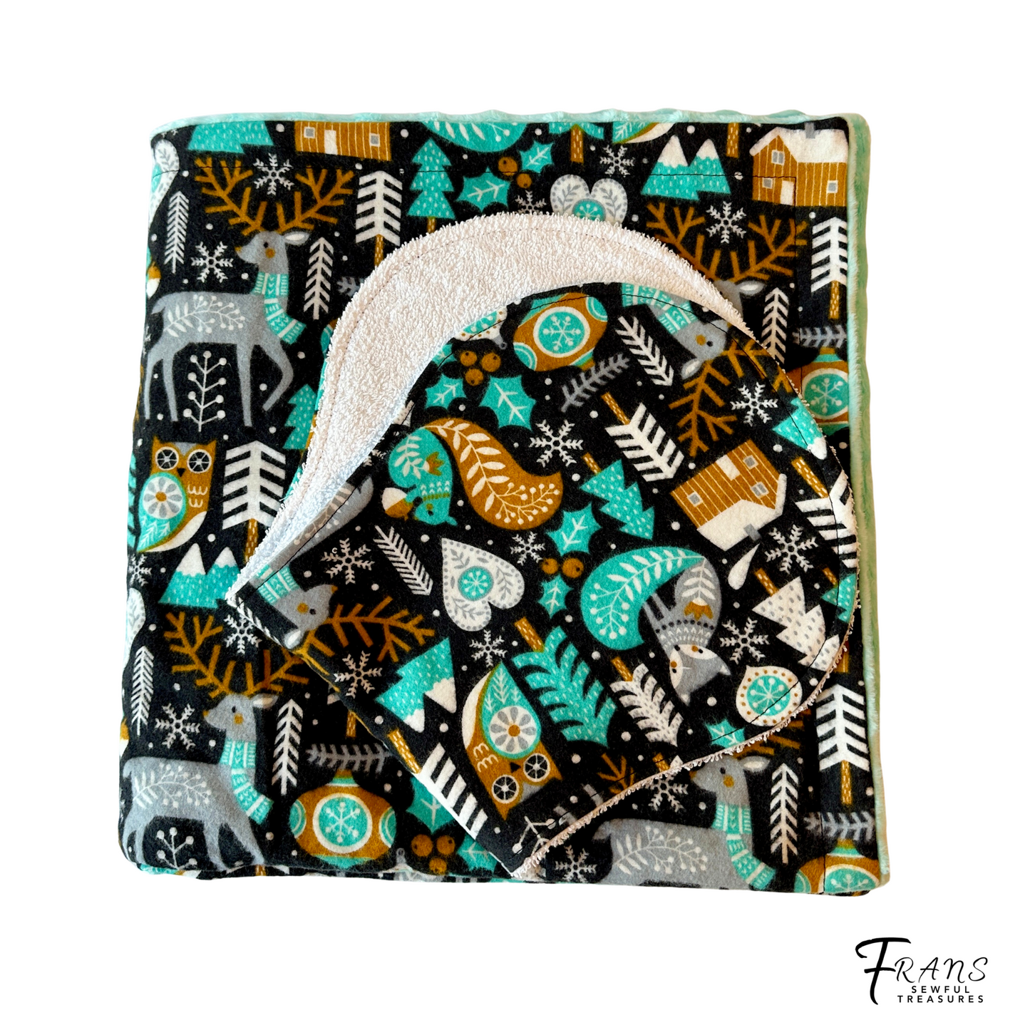 Winter Forest Animal Minky Blanket & Burp Cloth Duo – Snuggly Baby Gift Set