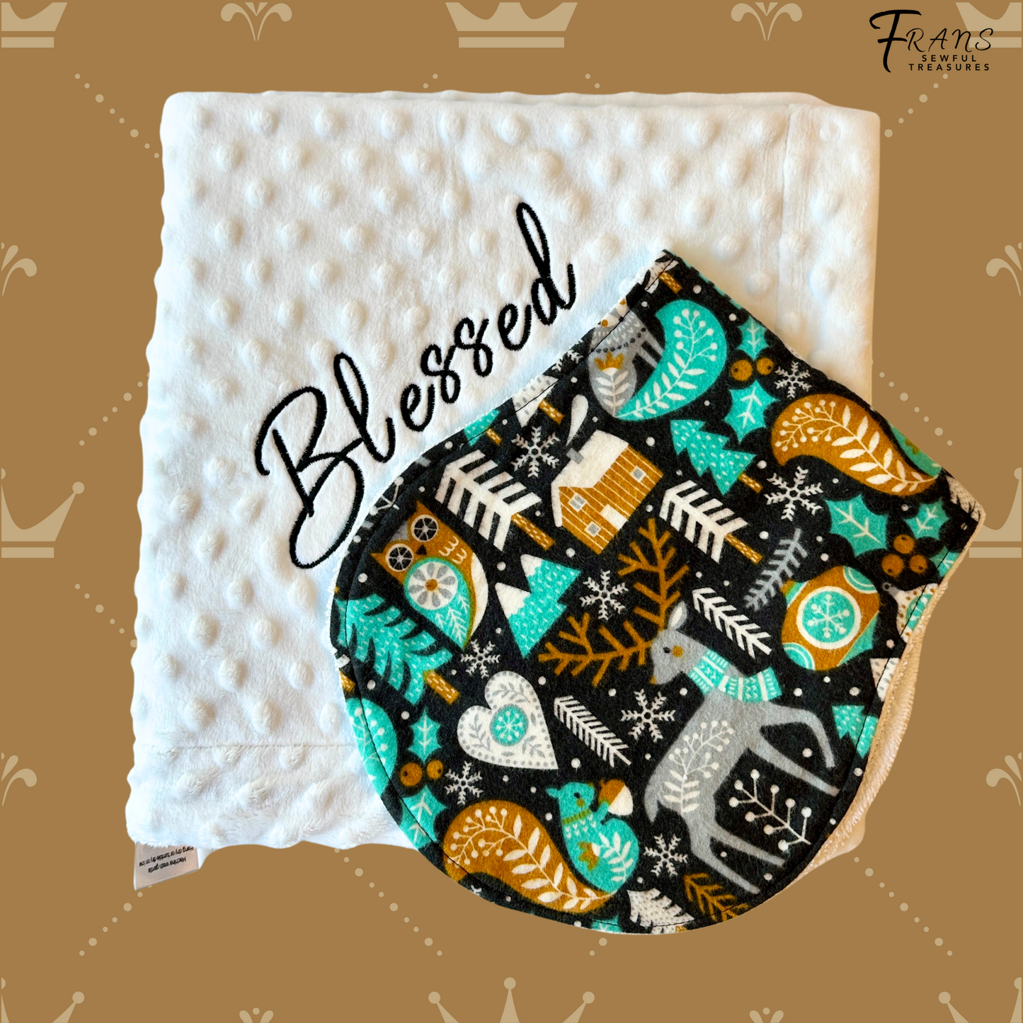 Whimsical Woodland Snuggle Set: Minky Baby Blanket & Matching Burp Cloth Soft Snuggle Wrap for Car Seats & Strollers