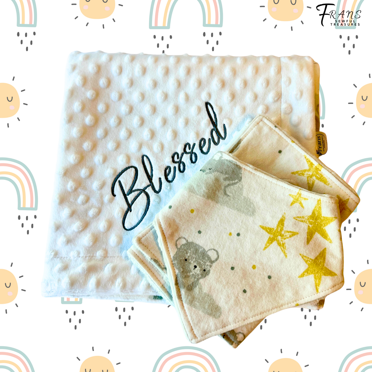 Whimsical Mice Dreams: Cozy Baby Blanket with Matching Bib & Burp Cloth