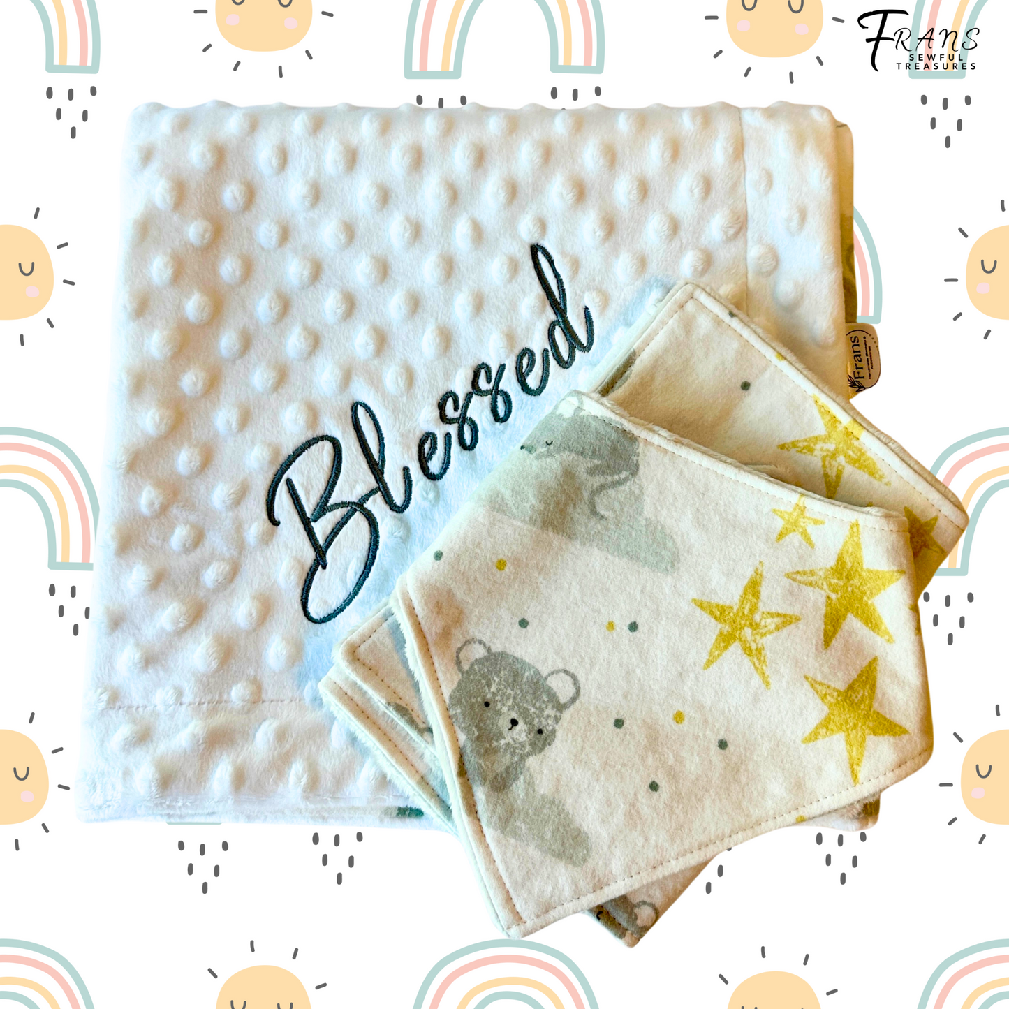 Whimsical Mice Dreams: Cozy Baby Blanket with Matching Bib & Burp Cloth