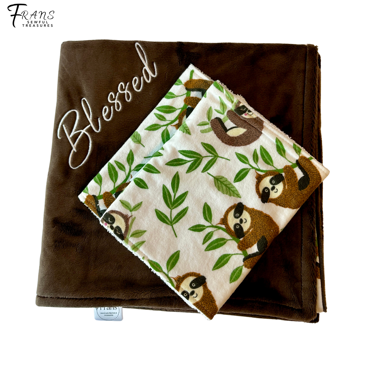 Luxury Baby Gift Set: Embroidered Brown Minky Blanket & Coordinating Burp Cloths