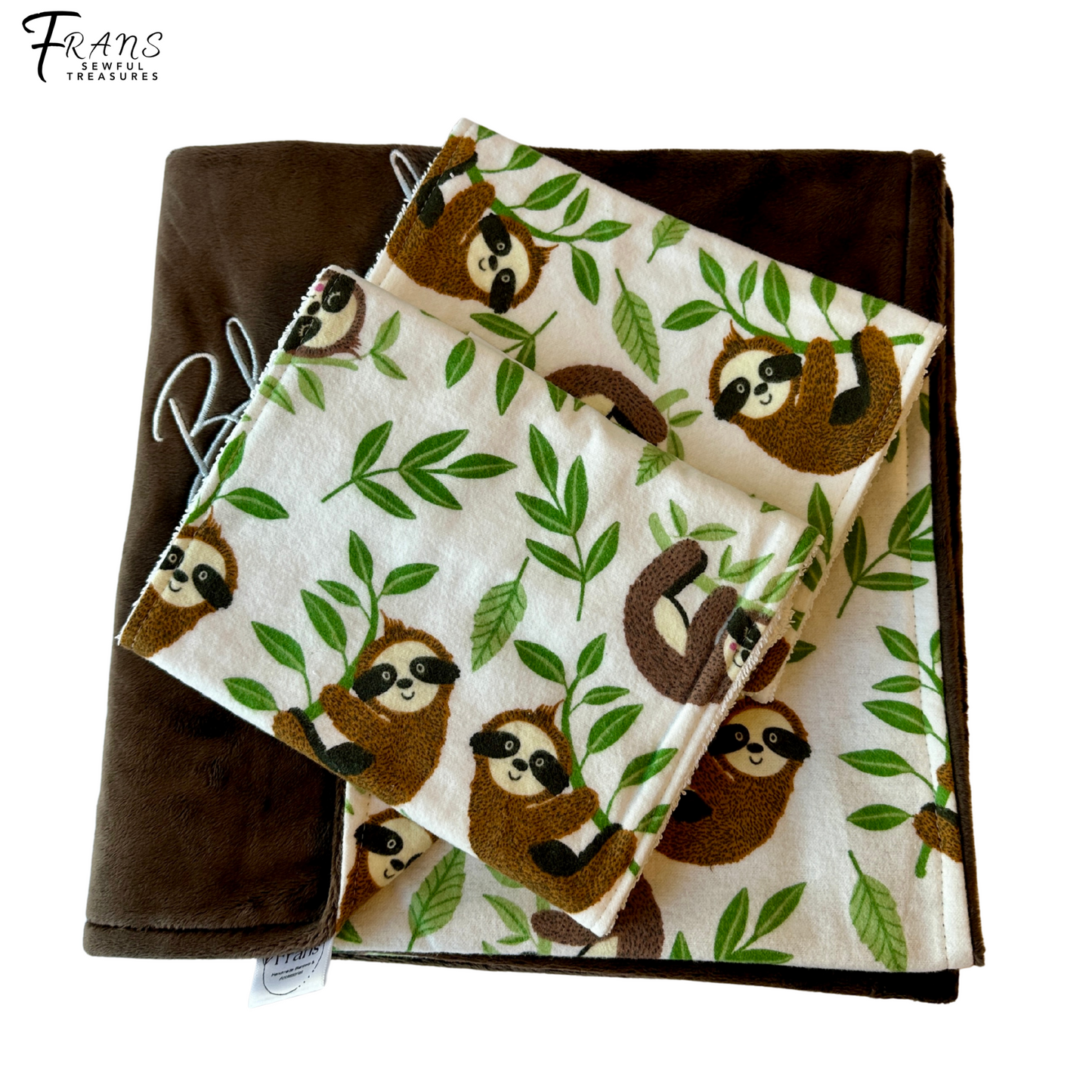 Luxury Baby Gift Set: Embroidered Brown Minky Blanket & Coordinating Burp Cloths