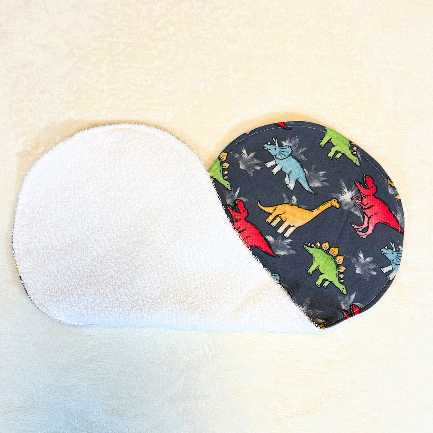 Playful Dinosaur Bib & Burp Cloth Set – Handmade 3-Piece Cotton Flannel Baby Gift, 2 Bibs + 1 Burp Cloth with Colorful Dino Print