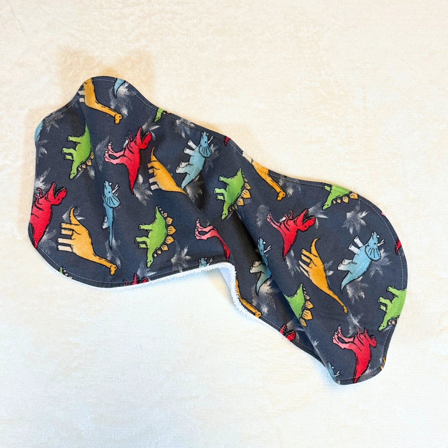 Playful Dinosaur Bib & Burp Cloth Set – Handmade 3-Piece Cotton Flannel Baby Gift, 2 Bibs + 1 Burp Cloth with Colorful Dino Print