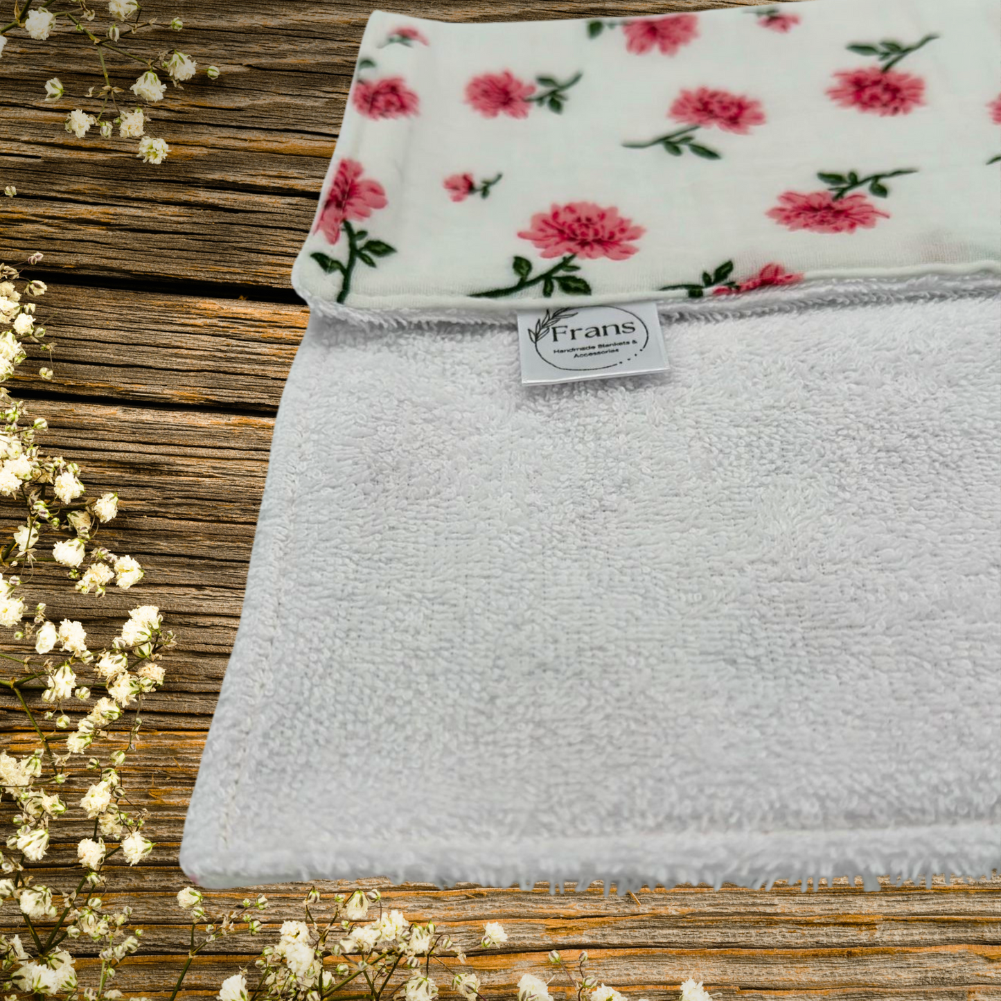 Pink Floral Burp Cloth & Bib Set – Handmade 3-Piece Baby Gift, Gauze & Terry 2-Pack Burp Cloths with Pink Dot Minky Bib