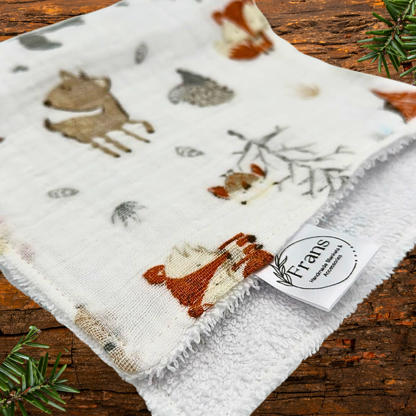 Muslin Forest Animals Burp Cloth Set – Handmade 2-Pack with Soft Gray Flannel Backing, Absorbent 7.5x17 Baby Feeding Essentials