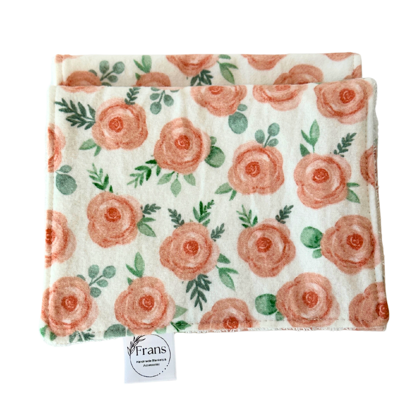 Peach Blossom Cotton Flannel Burp Cloth Set – 2-Pack with Terry Cloth & Minky Backing, Handmade Baby Shower Gift, Soft & Absorbent