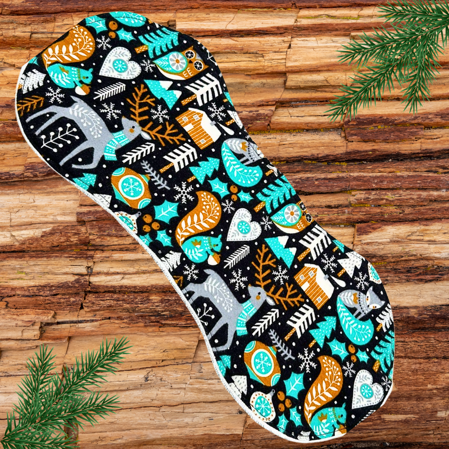 Whimsical Forest Animal Burp Cloth Set – 2-Pack Black Flannel with Teal, Silver & Gray Prints, Absorbent Terry Cloth Backing, Handmade