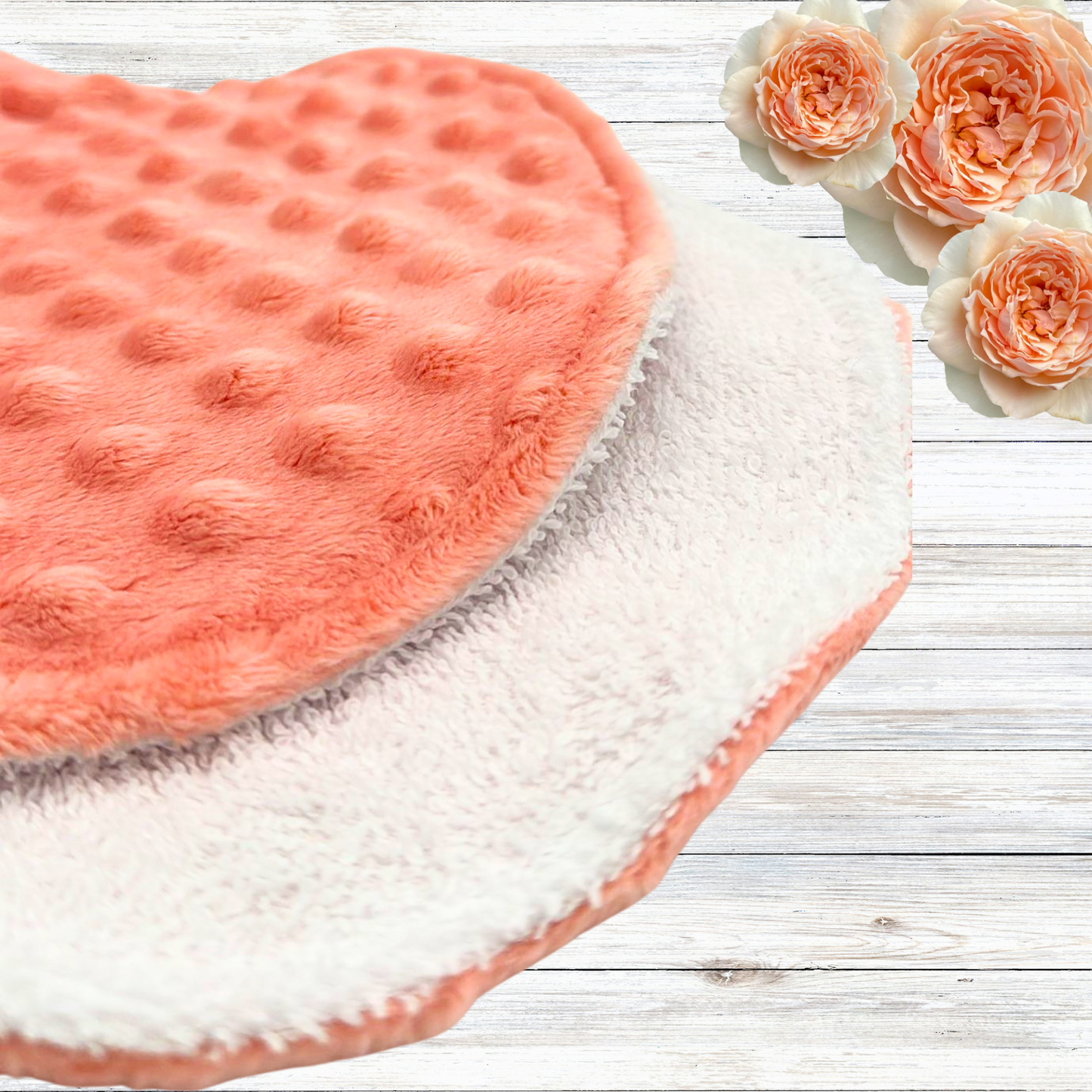 Peach Floral Bib & Burp Cloth Set – Handmade 3-Piece Baby Gift with Cotton Flannel, Minky & Terry Cloth, Soft & Absorbent