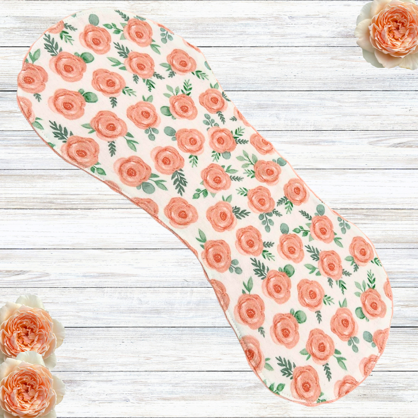 Peach Floral Bib & Burp Cloth Set – Handmade 3-Piece Baby Gift with Cotton Flannel, Minky & Terry Cloth, Soft & Absorbent