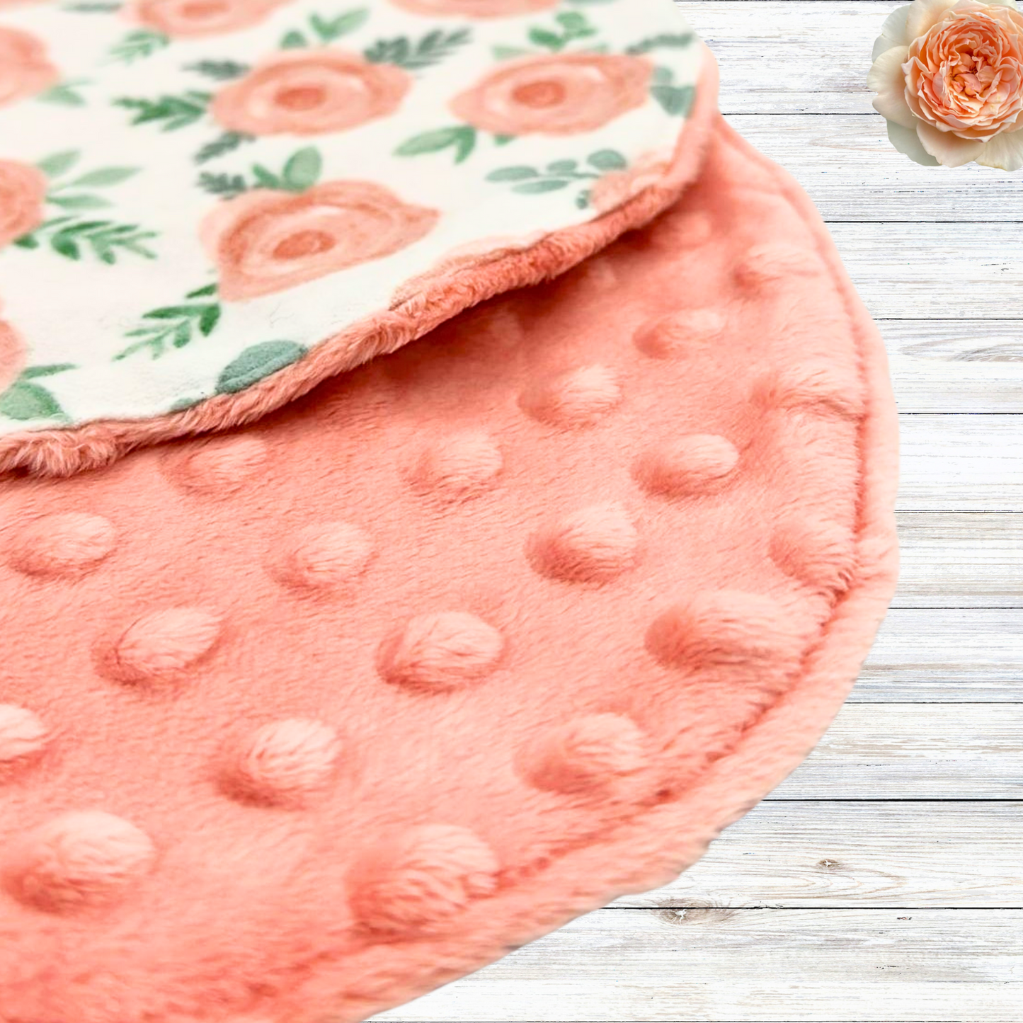 Peach Floral Bib & Burp Cloth Set – Handmade 3-Piece Baby Gift with Cotton Flannel, Minky & Terry Cloth, Soft & Absorbent