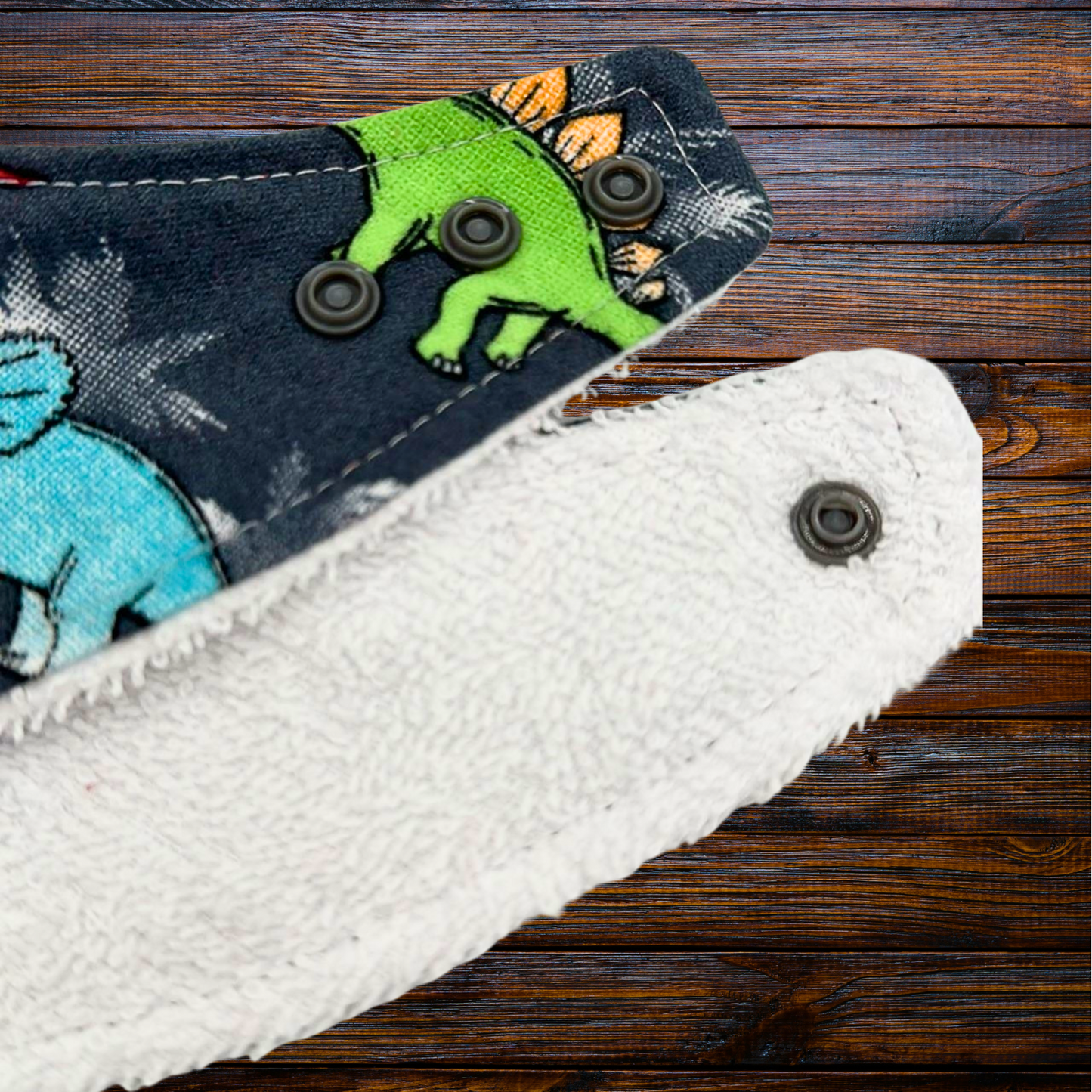 Dinosaur Bib & Burp Cloth Set – Handmade Baby Gift, Gray Cotton Flannel with Colorful Dinos, Terry & Flannel Backing, Absorbent