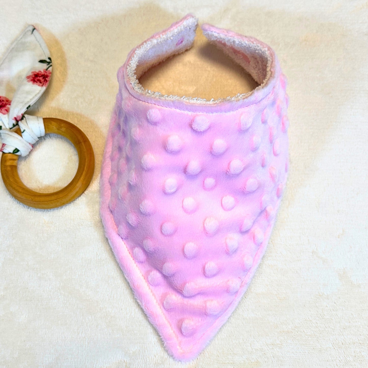 Pink Floral Burp Cloth & Bib Set – Handmade 3-Piece Baby Gift, Gauze & Terry 2-Pack Burp Cloths with Pink Dot Minky Bib