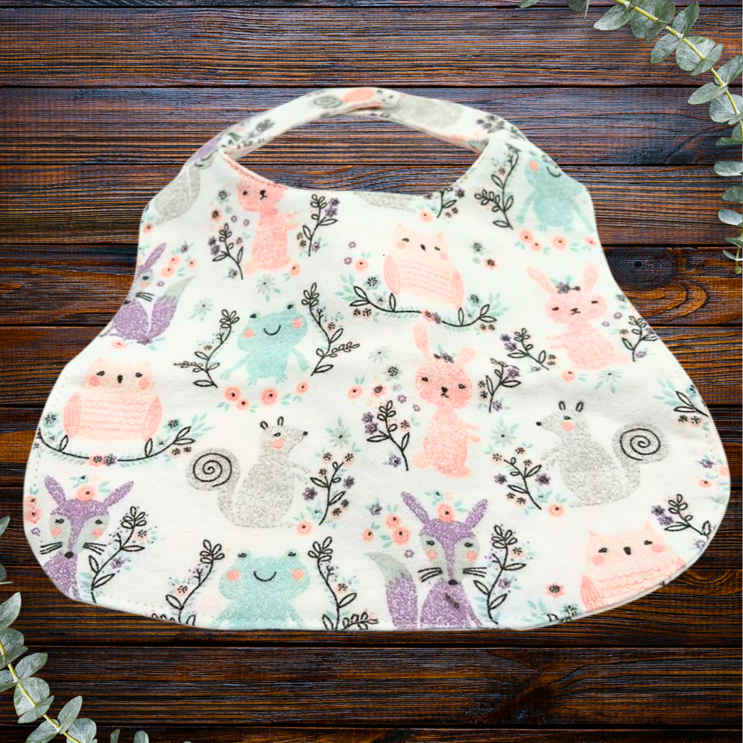 Pastel Forest Animals Bib & Burp Cloth Set – Handmade 3-Piece Baby Gift, Cotton Flannel & Microfiber, Soft & Absorbent