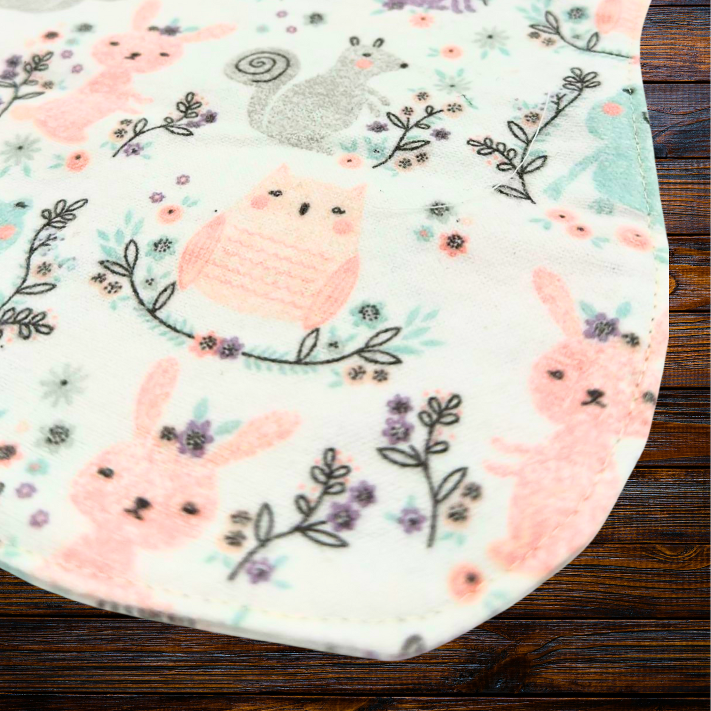 Pastel Forest Animals Bib & Burp Cloth Set – Handmade 3-Piece Baby Gift, Cotton Flannel & Microfiber, Soft & Absorbent