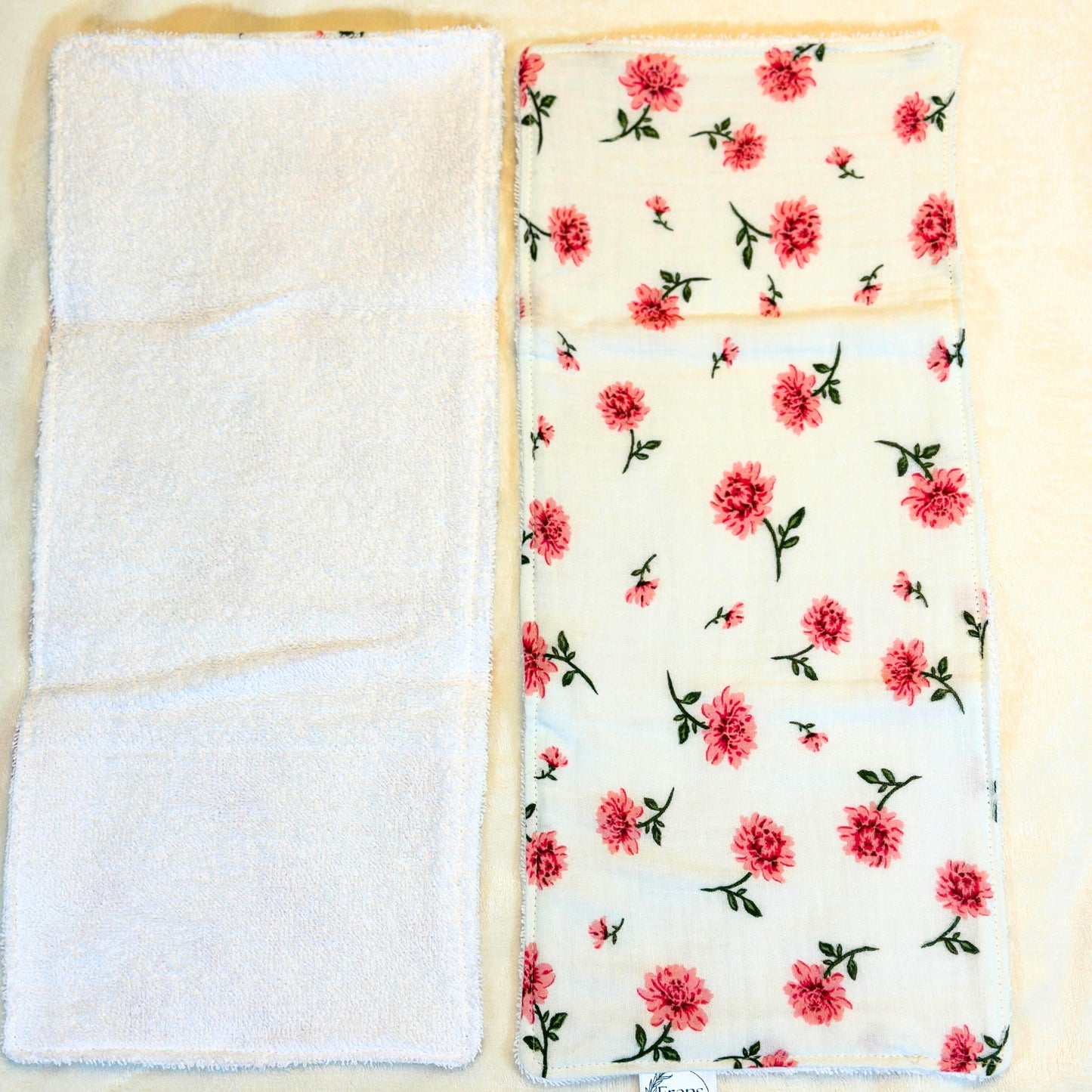 Pink Floral Burp Cloth & Bib Set – Handmade 3-Piece Baby Gift, Gauze & Terry 2-Pack Burp Cloths with Pink Dot Minky Bib