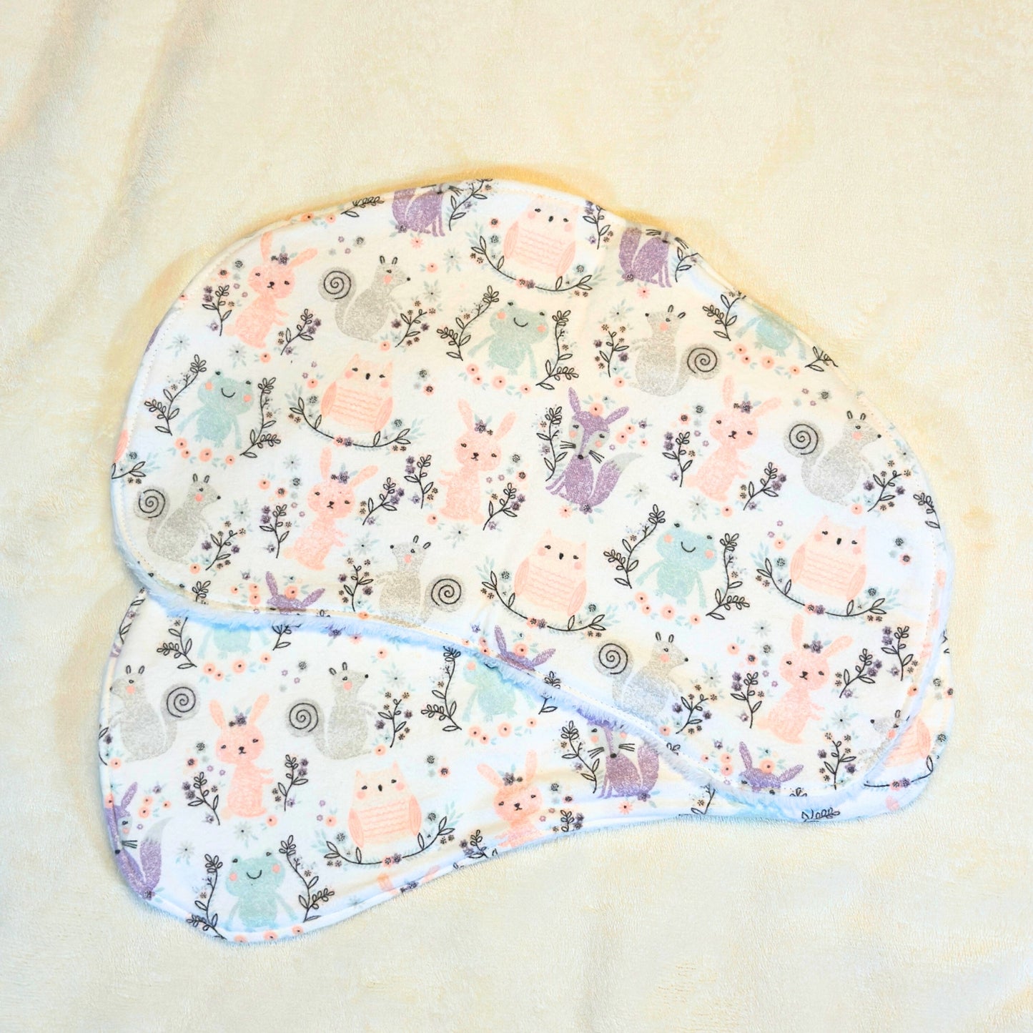 Pastel Forest Animals Bib & Burp Cloth Set – Handmade 3-Piece Baby Gift, Cotton Flannel & Microfiber, Soft & Absorbent