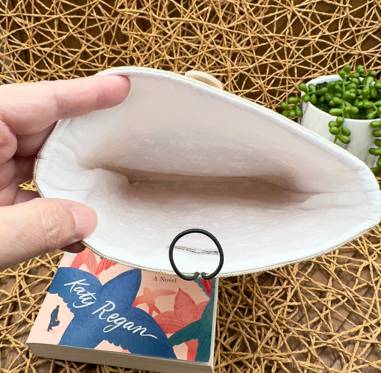 a closer look at interior of book sleeve