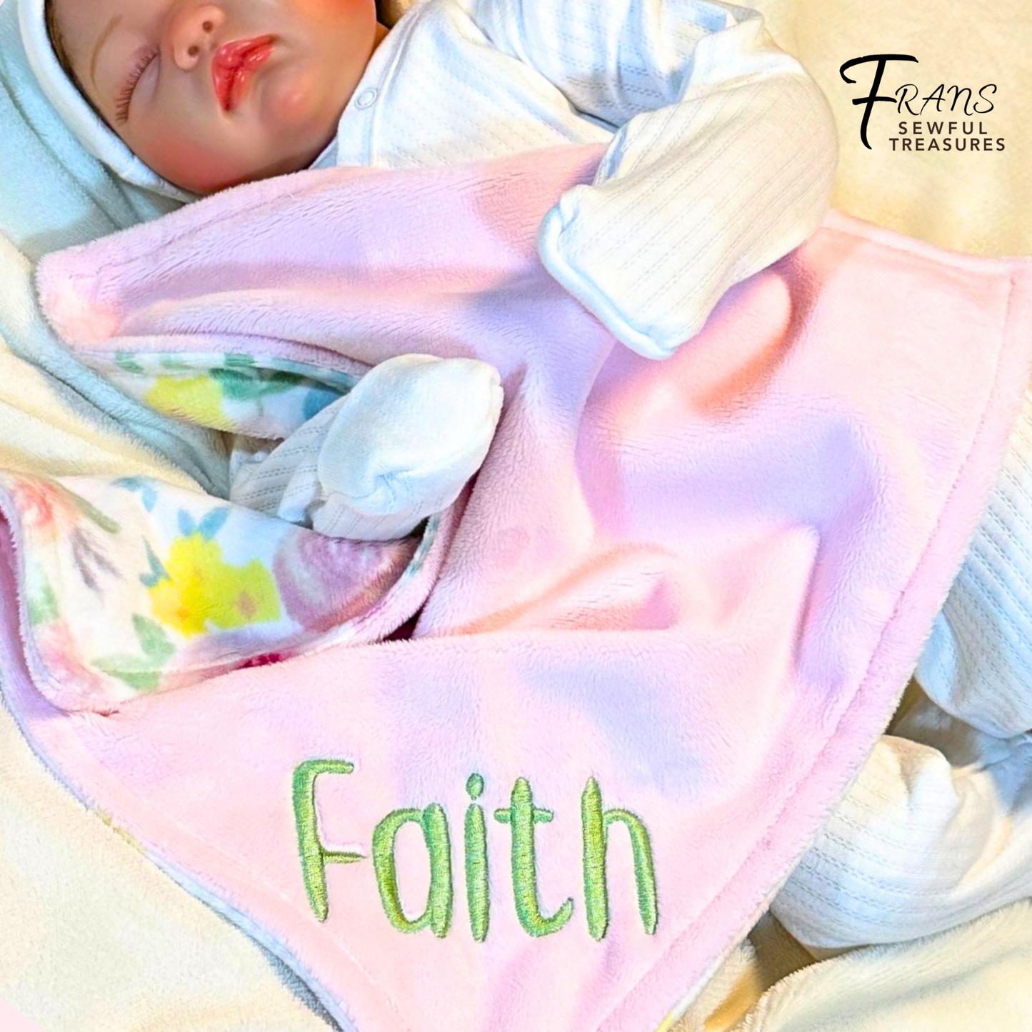 Personalized Baby Blanket Pink and Yellow Floral Minky Baby Blanket - you choose back, Custom Baby Blanket, Signature Blanket, baby shower