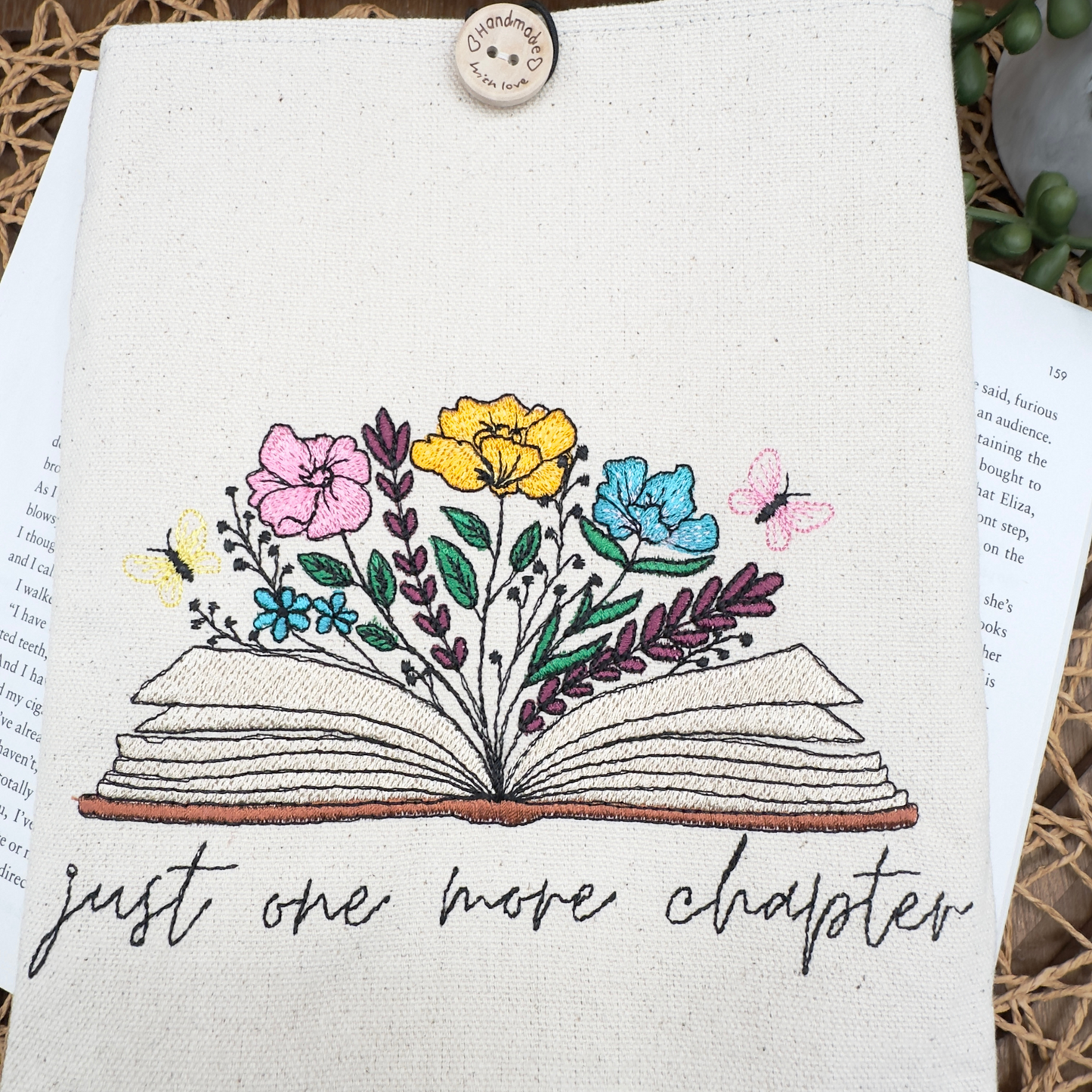 Just One More Chapter – Embroidered Book Sleeve