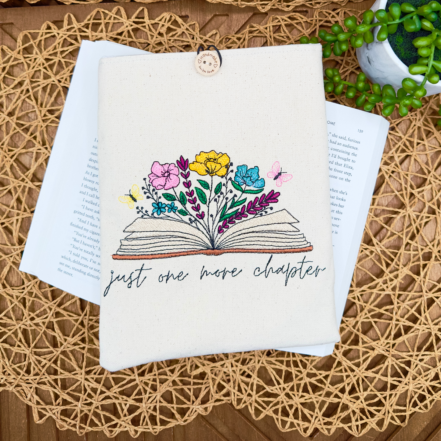 Just One More Chapter – Embroidered Book Sleeve
