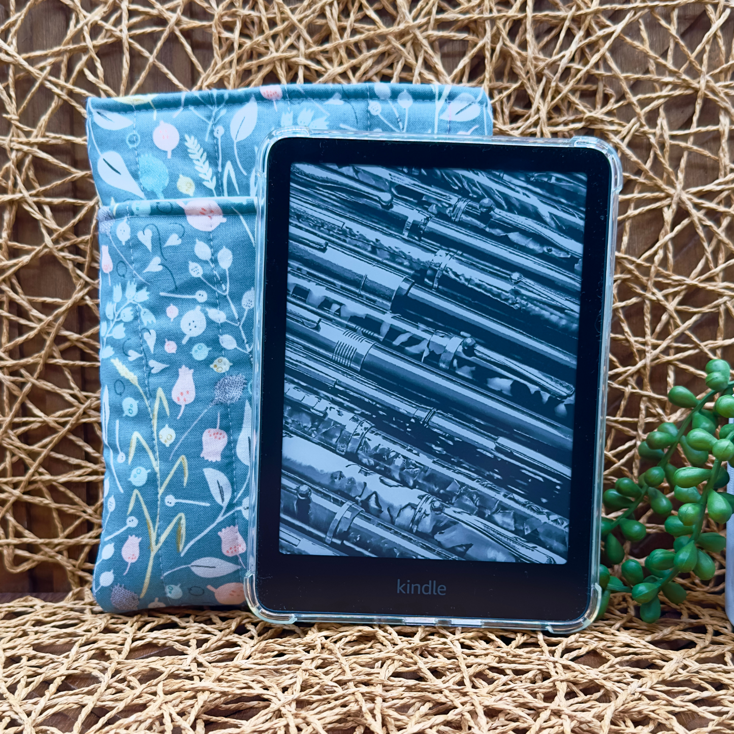 Sage Green Whimsy Book Sleeve – Quilted, Pocketed & Bow-Tied