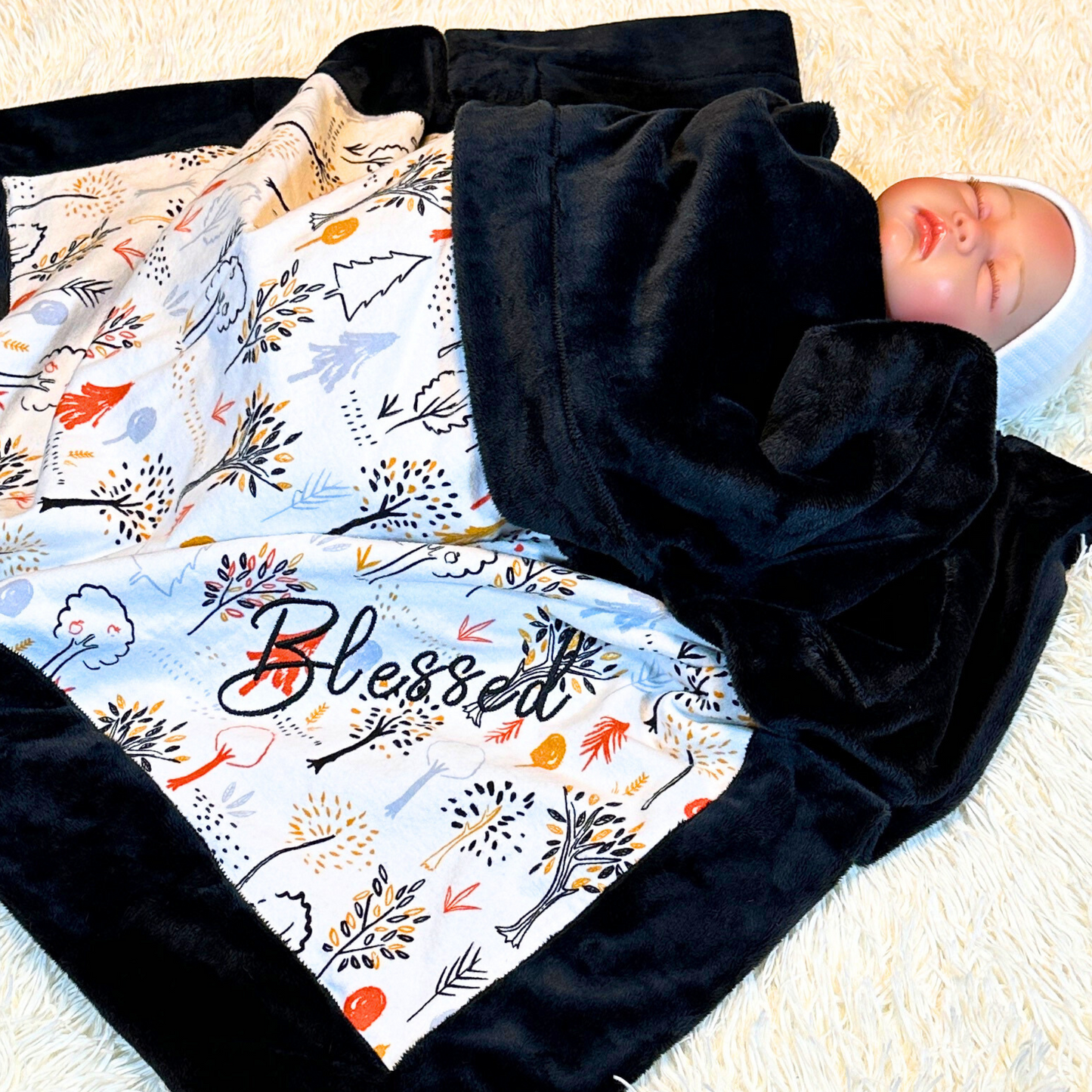 Harvest Trees Minky Baby Blanket - Cozy Fall Companion for Naptime & Strolling