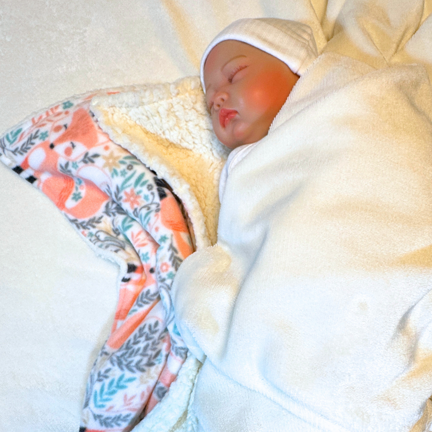Peach Fox Fleece and Sherpa Baby Lovey for Soft and Cozy Snuggles, Luxury Baby Security, High Quality Baby Shower Gift, Baby Comfort
