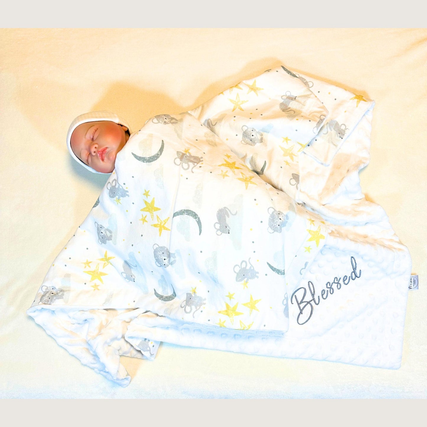 Whimsical Mice Dreams: Cozy Baby Blanket with Matching Bib & Burp Cloth