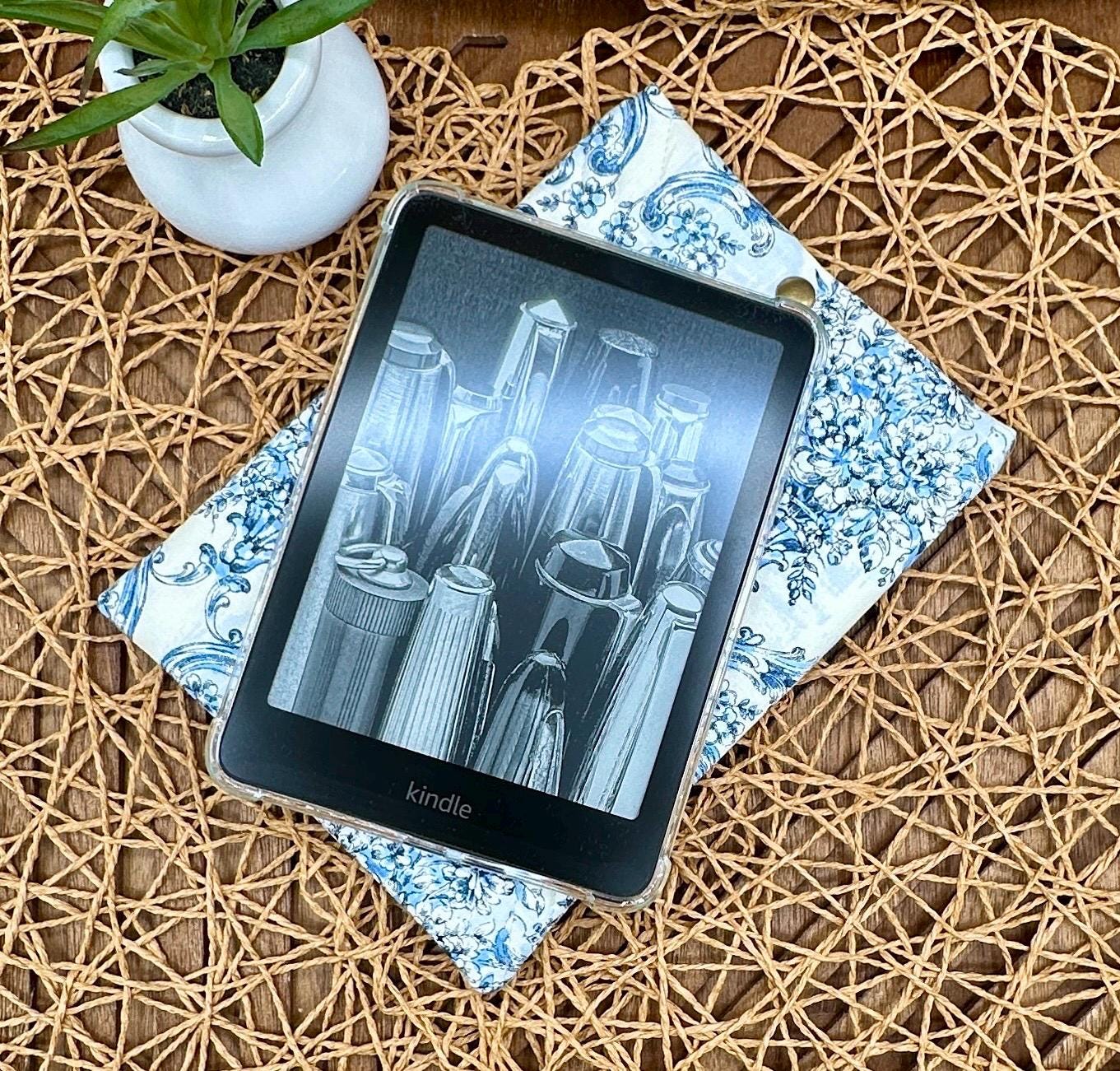 Kindle Paperwhite Sleeve - Feminine Foam Padded White and Blue Vintage Floral Print Device Cover, Add Snap and Personalization!