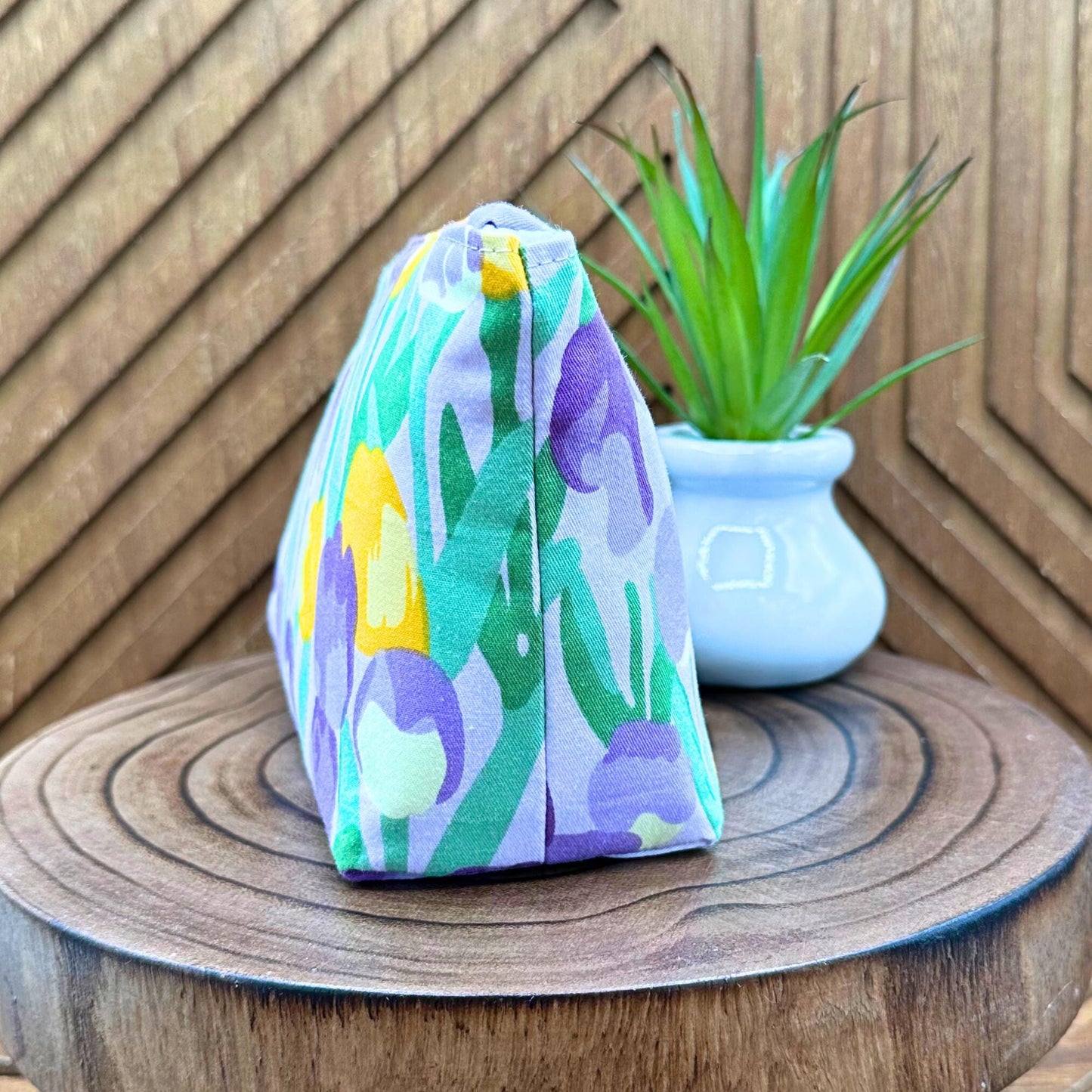 Chic Purple and Yellow Tulip Makeup Bag: Your Go-To Cosmetic and Travel Organizer