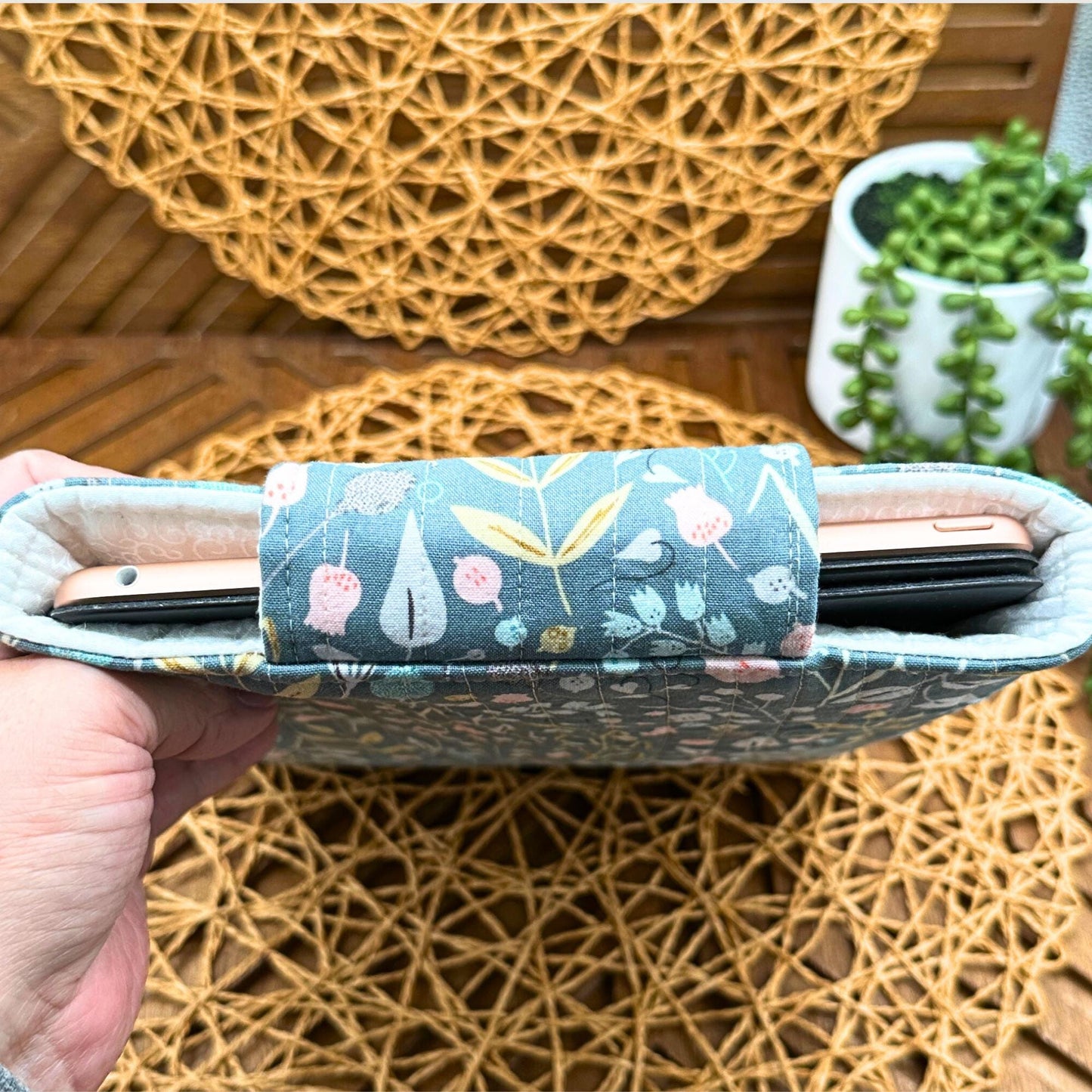 IPAD Sleeve - Quilted Green Floral BOHO IPad Sleeve - Stylish Tablet Case & Gift Idea