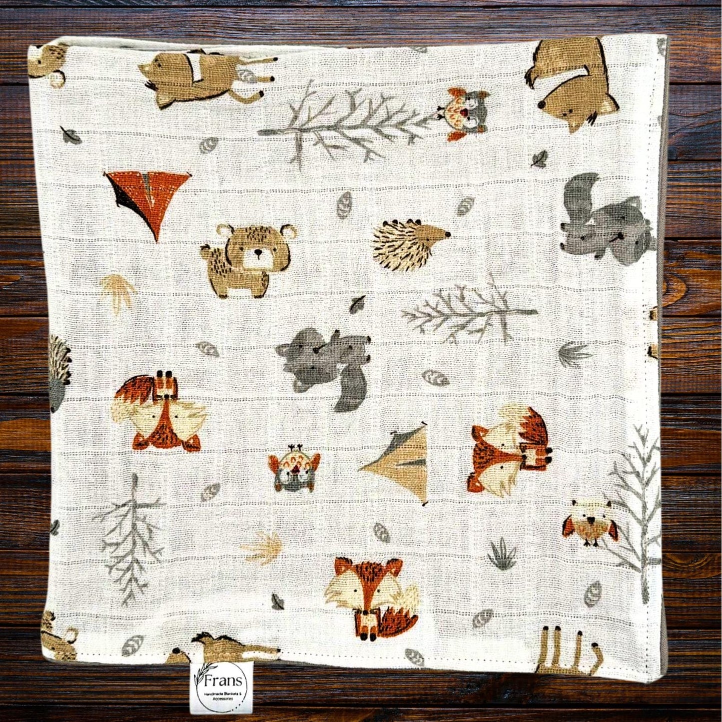 Whimsical Woodland Baby Blanket, Bib & Burp Cloth Set, Comfy Muslin and Flannel