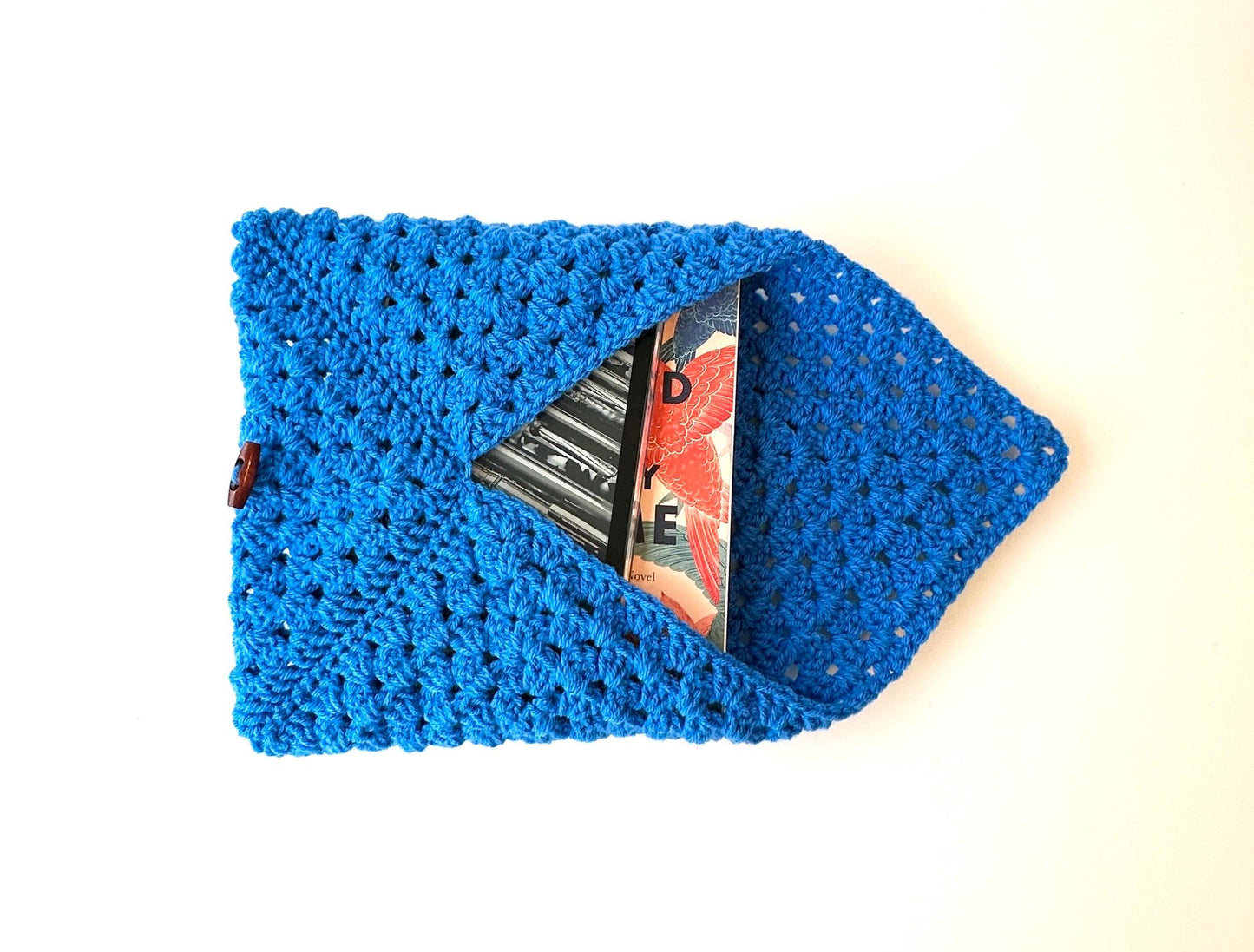 Blue Crocheted Book Sleeve β Envelope Style Cozy for Kindle Paperwhite and or Paperback, Soft Textured Crochet Book Cover, Gift for Readers