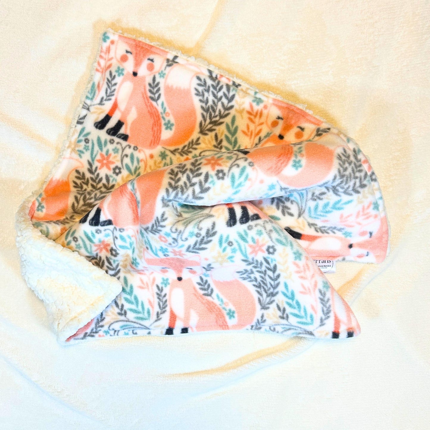 Peach Fox Fleece and Sherpa Baby Lovey for Soft and Cozy Snuggles, Luxury Baby Security, High Quality Baby Shower Gift, Baby Comfort