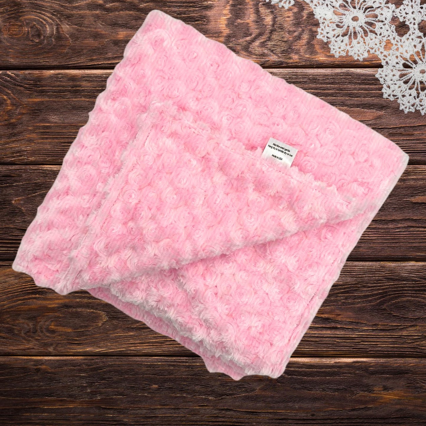 Pink Rosette Minky Baby Blanket & Lovey Set – Handmade Soft Plush Blanket 34x36 with Matching 19x16 Comfort Lovey
