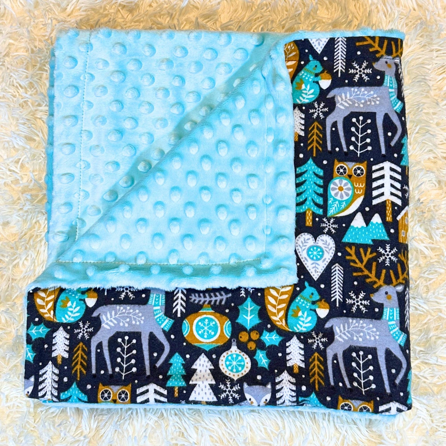 Winter Forest Animal Minky Blanket & Burp Cloth Duo – Snuggly Baby Gift Set