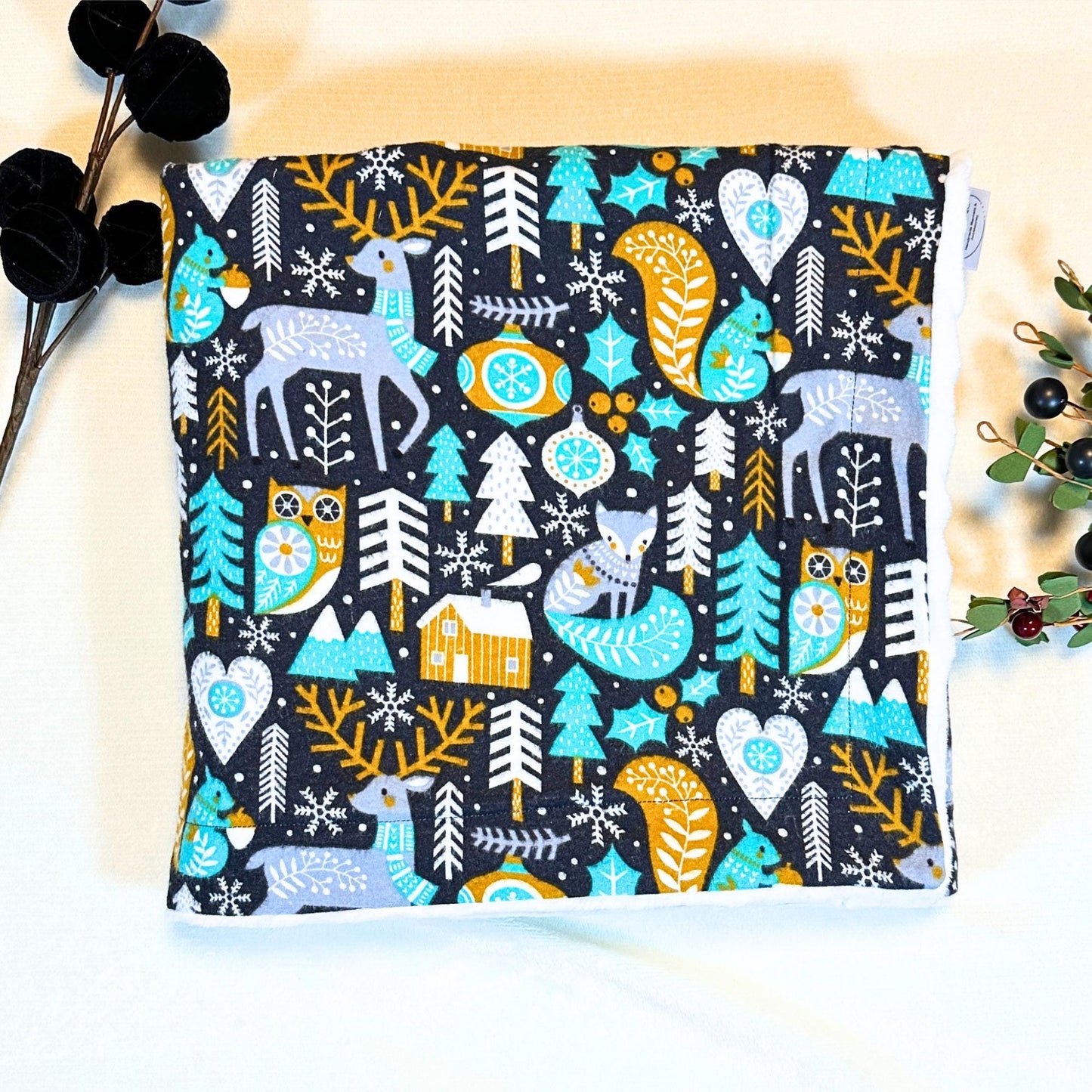 Whimsical Woodland Snuggle Set: Minky Baby Blanket & Matching Burp Cloth Soft Snuggle Wrap for Car Seats & Strollers