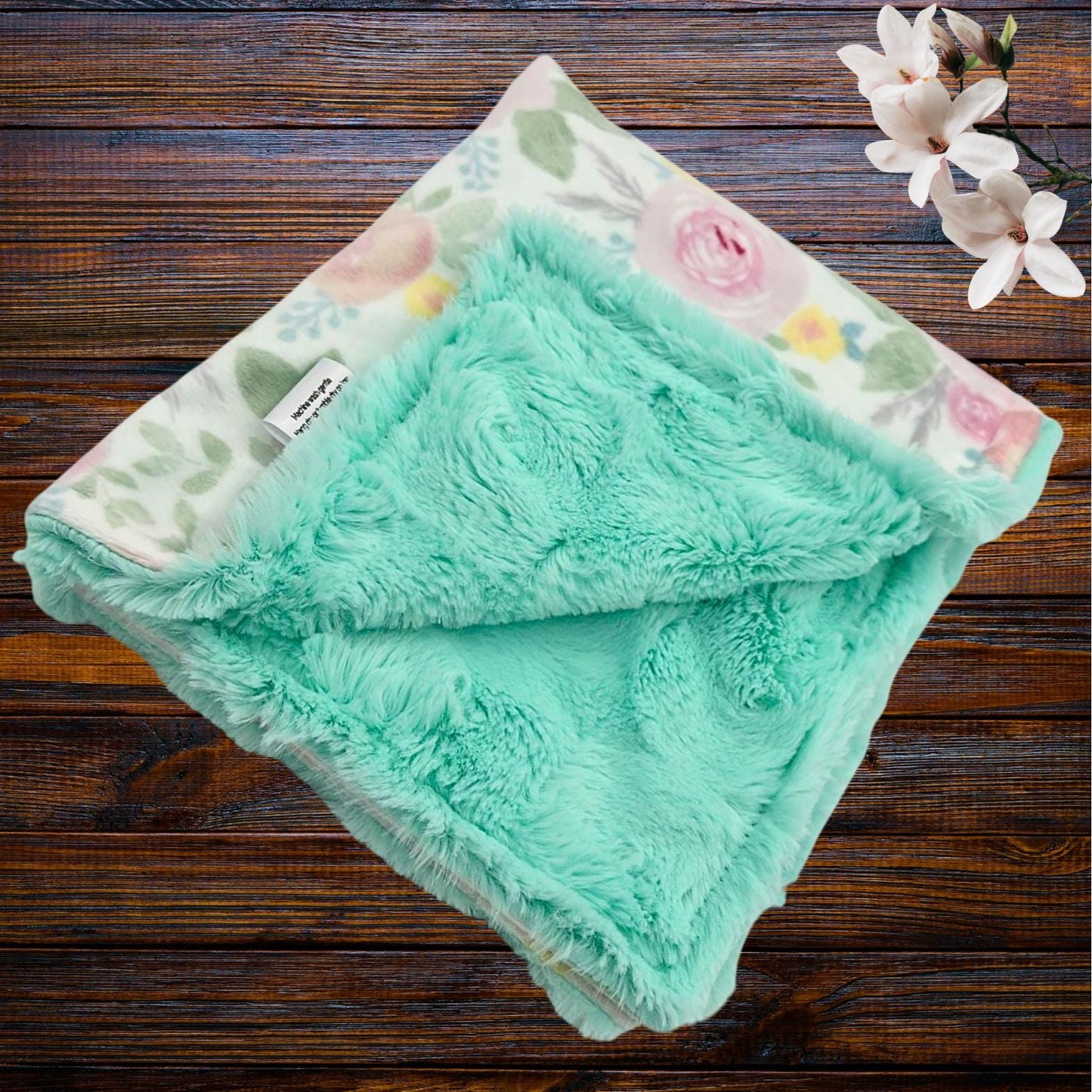 Cute Mint Swirl and Pink Floral Minky Baby Lovey – Softness for Baby Comfort and Security, Portable Comfort and Reassurance buddy